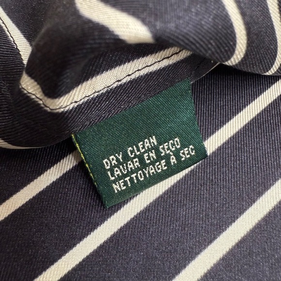 LRL Ralph Lauren Silk Black White Striped‎ Ruffle Front Dark Coquette Goth L - Picture 15 of 15